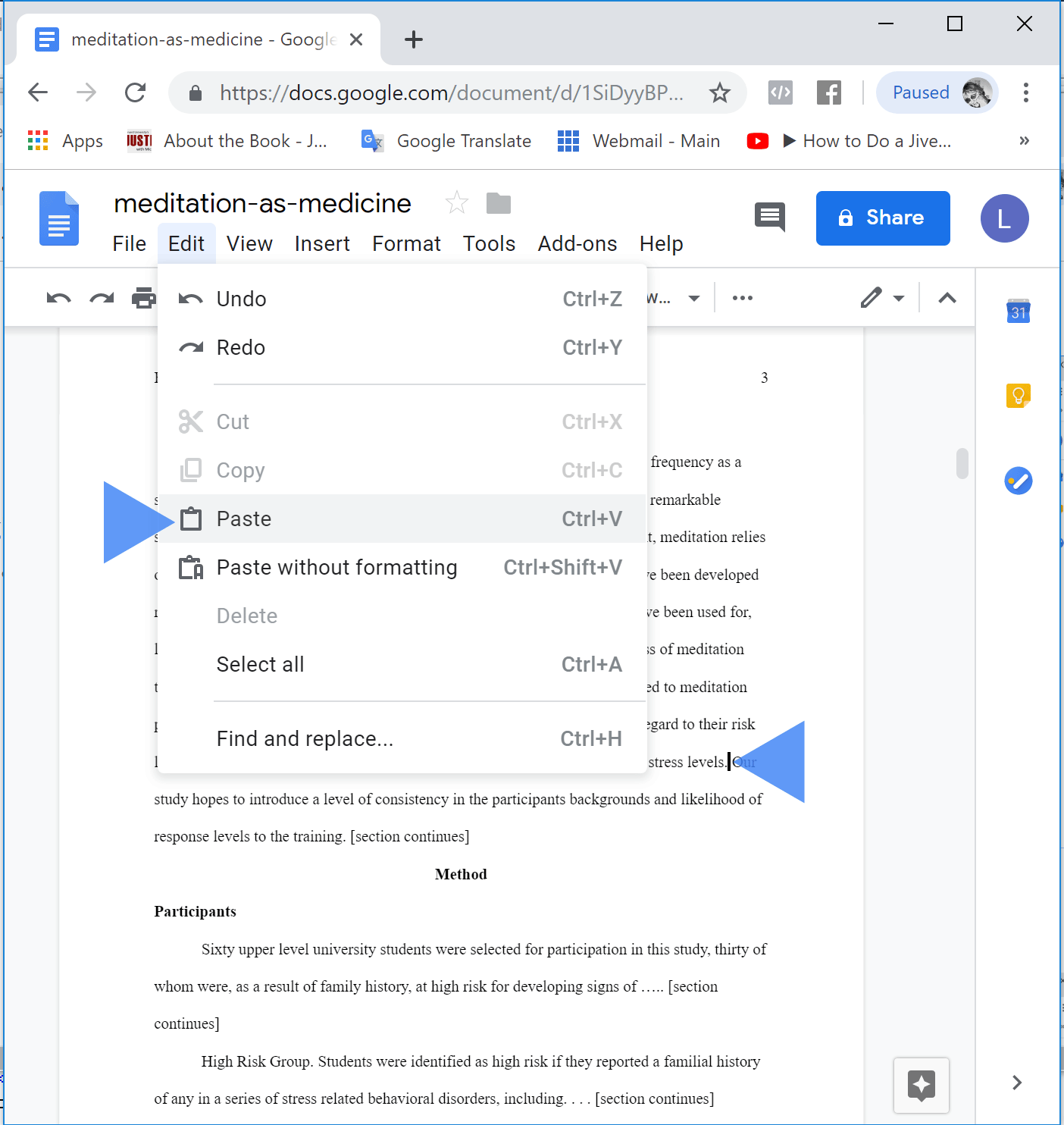 Paste in-text cite in a Google Doc paper