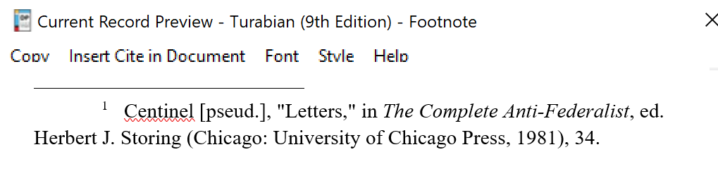 Turabian Footnotes for a Course Research Paper, Pseudonym
