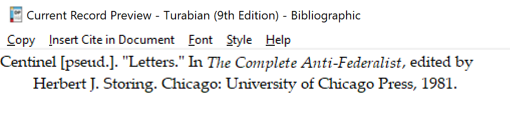 Turabian Bibliography Page for a Course Research Paper, Pseudonym