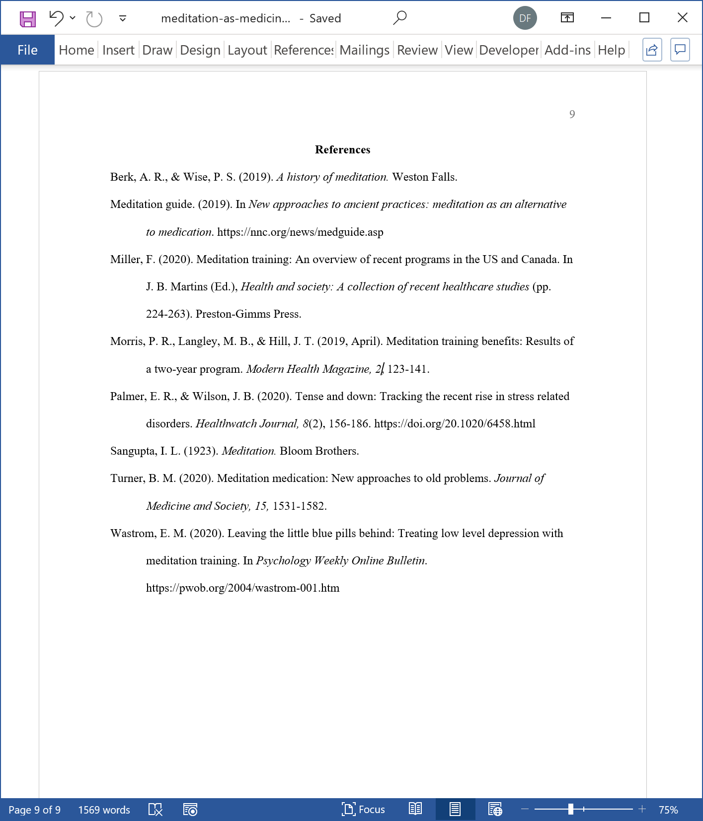 APA Style Paper Reference Page